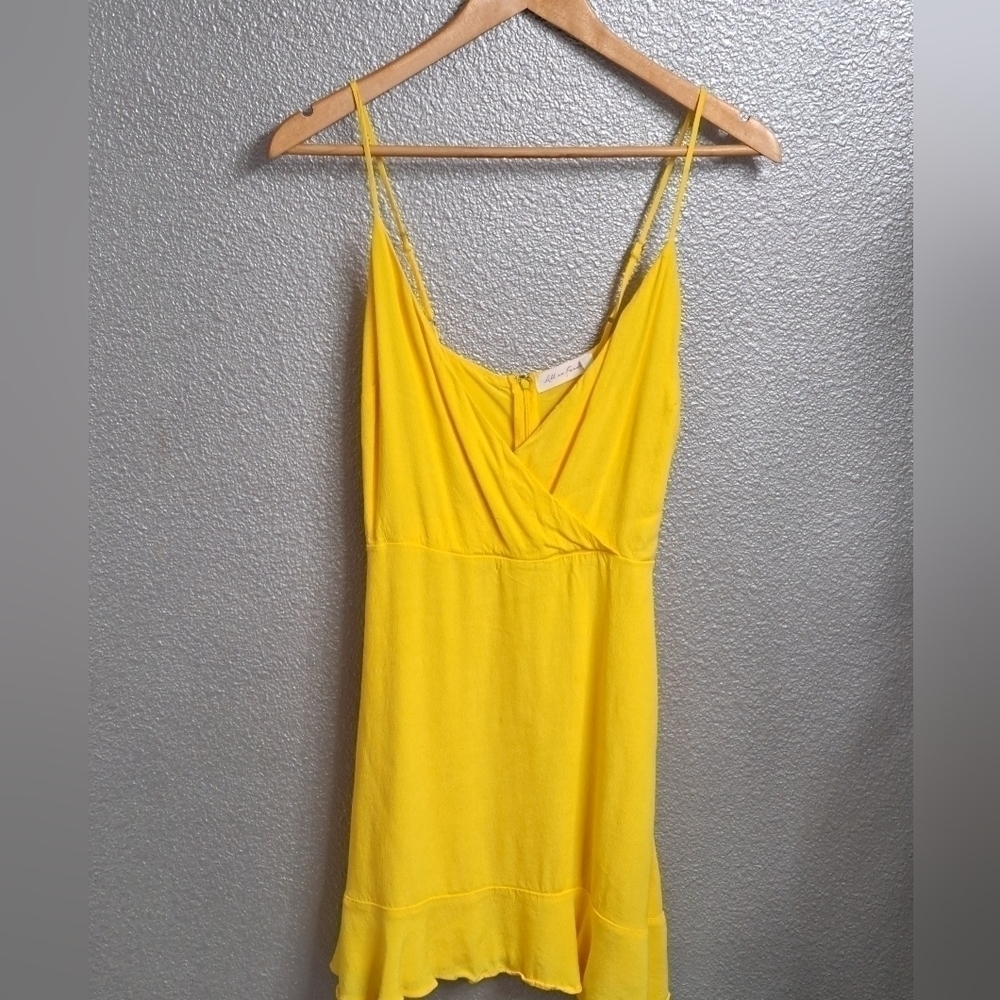 All In Favor Yellow Faux Wrap Mini Dress